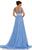 Johnathan Kayne - 8004 Plunging Ruched Silk Chiffon A-Line Gown In Blue