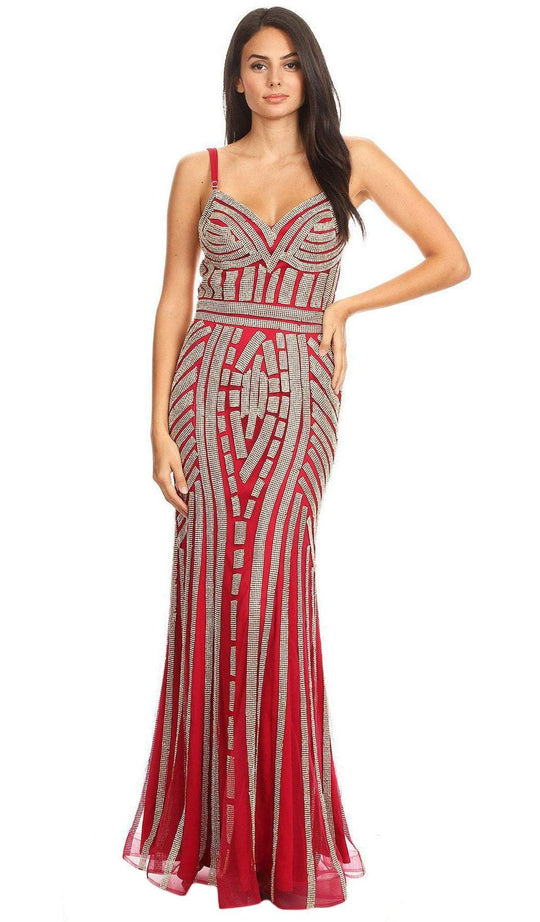 Eureka Fashion - 8005 Rhinestone Jeweled Trumpet Dress in Gold and Red