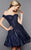 Clarisse - Off-Shoulder Sequined Lace Short Dress 3345 in Blue