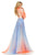 Johnathan Kayne - 8005 Jewel Long Sleeves Chiffon Gown in Orange and Blue