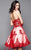 Clarisse - 3367 Beaded Lace Strapless Cocktail Dress in Red and White