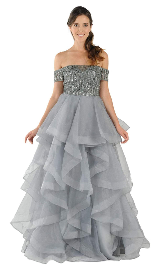 Poly USA - 8006 Beaded Off-Shoulder Ruffled Ballgown