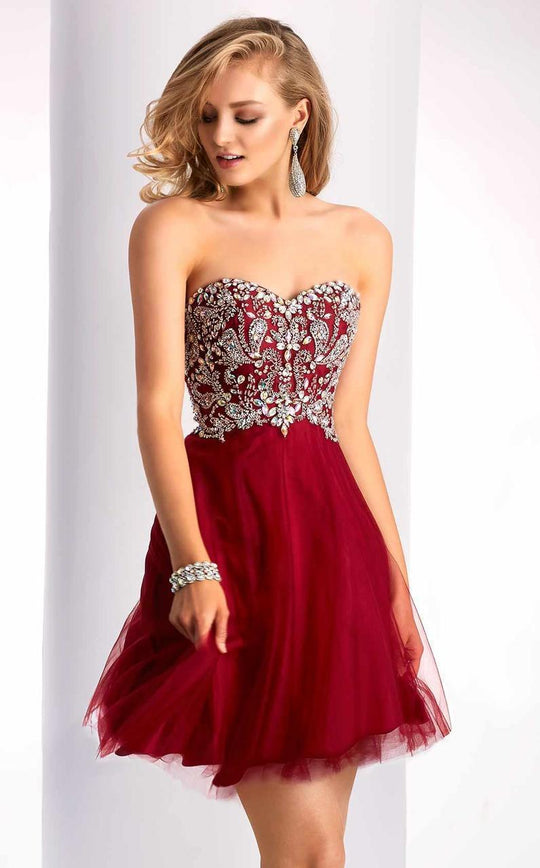 Clarisse - s3012 Strapless Crystal Embellished Cocktail Dress in Red