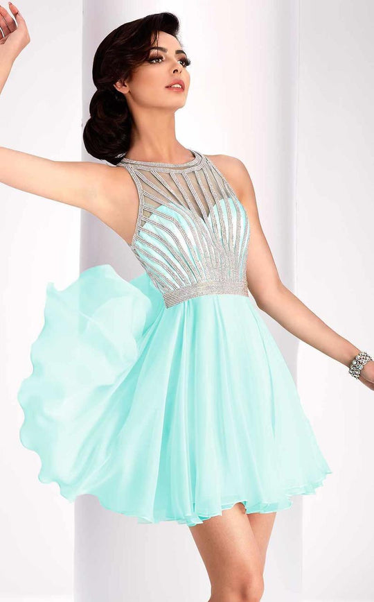 Clarisse - s3068 Jeweled Illusion Halter A-line Dress in Green