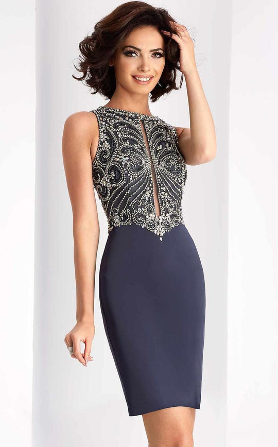 Clarisse - s3075 Embellished Jewel Column Dress in Gray