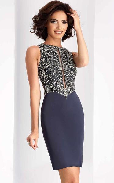 Clarisse - Embellished Jewel Column Dress s3075 In Gray