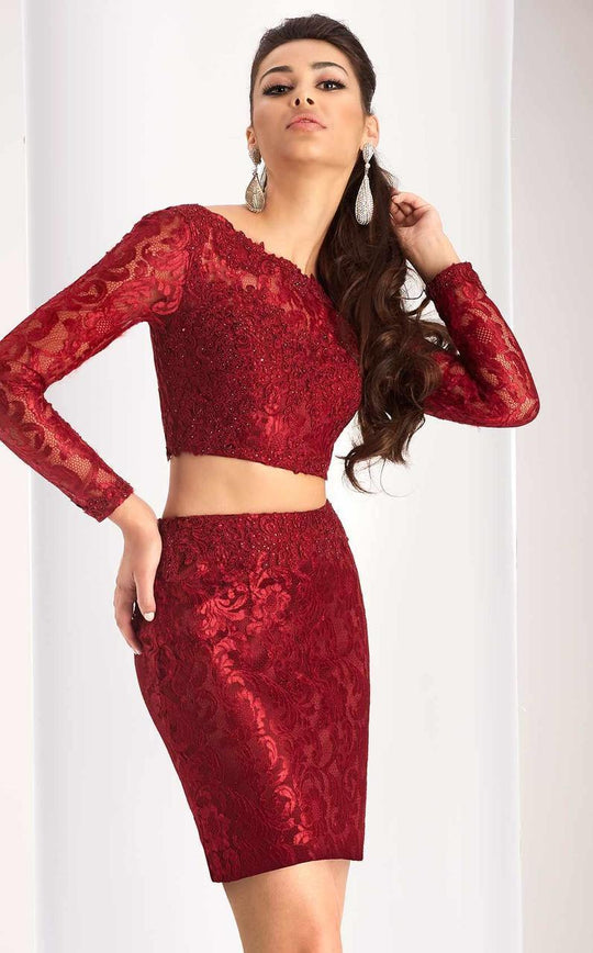 Clarisse - s3128 Two Piece Lace Embellished Dress in Red