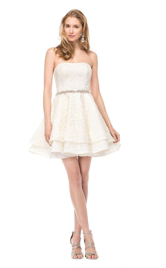 Colors Dress - 1512 Strapless Layered Cocktail Dress in White