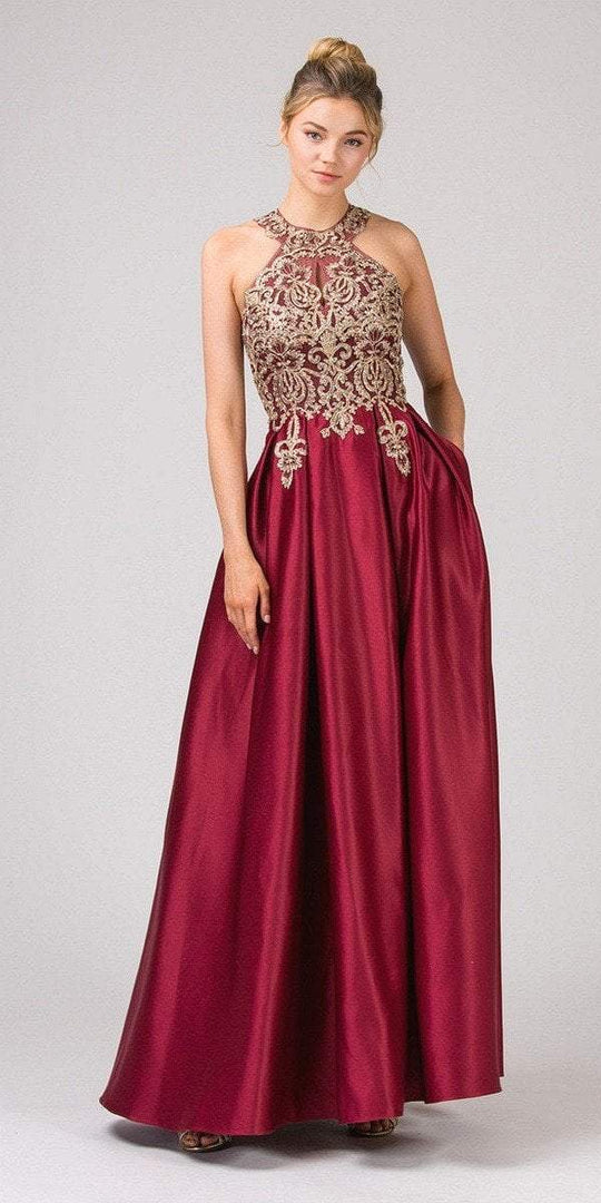 Eureka Fashion - 8009 Halter Keyhole A-Line Evening Dress In Red