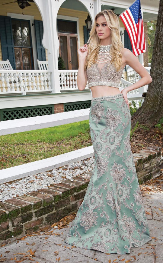 Colors Dress - 1752 Bejeweled Two-Piece Evening Gown in Green