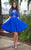 Colors Dress - High Neck Lace Illusion Dress in Royal Blue