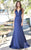 Colors Dress - 1778 Bedazzled V-neck Trumpet Dress in Blue
