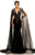 Johnathan Kayne - 8011 Deep V-Neck Velvet Gown with Mesh Cape In Black