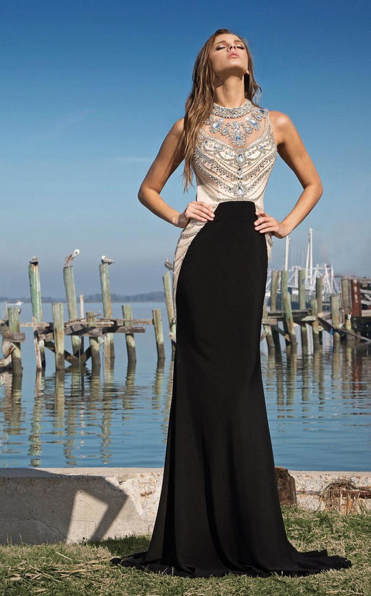 Colors Dress - 1781 Crystal Hourglass Evening Gown in Black and Neutral