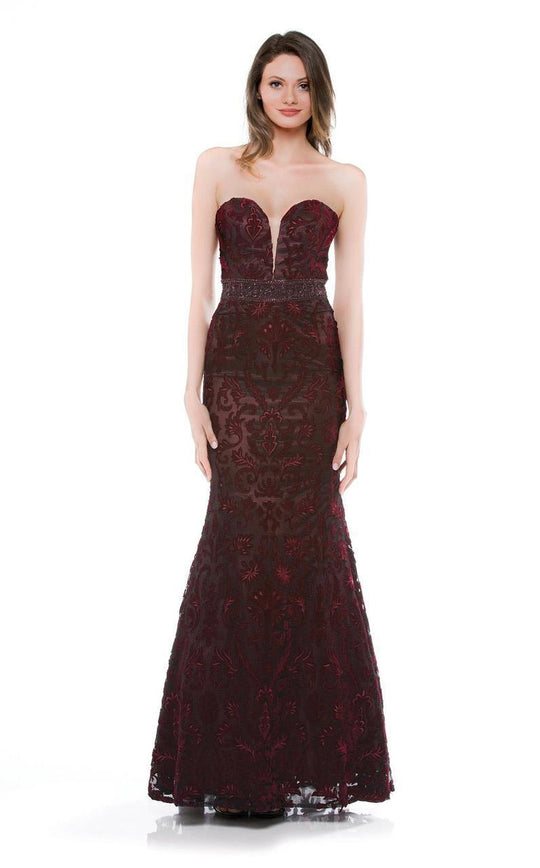 Colors Dress - 1783 Lace Sweetheart Velvet Mermaid Dress in Red