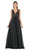 Poly USA - 8012 Embellished Lace Deep V-Neck Chiffon A-Line Dress In Black