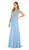 Poly USA - 8012 Embellished Lace Deep V-Neck Chiffon A-Line Dress In Blue