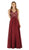 Poly USA - 8012 Embellished Lace Deep V-Neck Chiffon A-Line Dress In Red