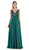 Poly USA - 8012 Embellished Lace Deep V-Neck Chiffon A-Line Dress In Green