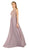 Poly USA - 8012 Embellished Lace Deep V-Neck Chiffon A-Line Dress In Violet