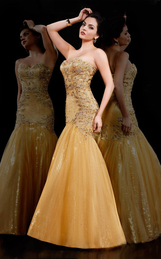 MNM Couture - 8014W Strapless Bejeweled Trumpet Gown In Gold