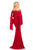 Johnathan Kayne - 8015 Mesh Off Shoulder Cape Evening Gown in Red