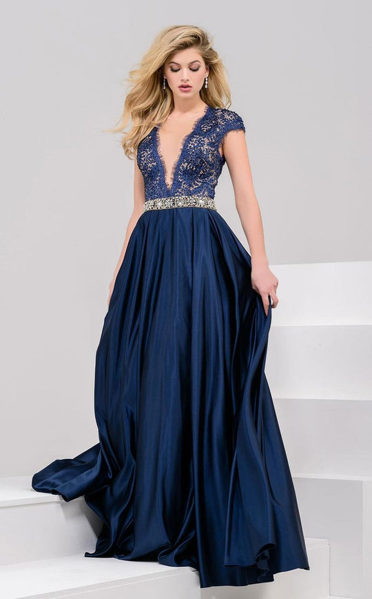 28925 Bedazzled Illusion Jewel A-line Dress