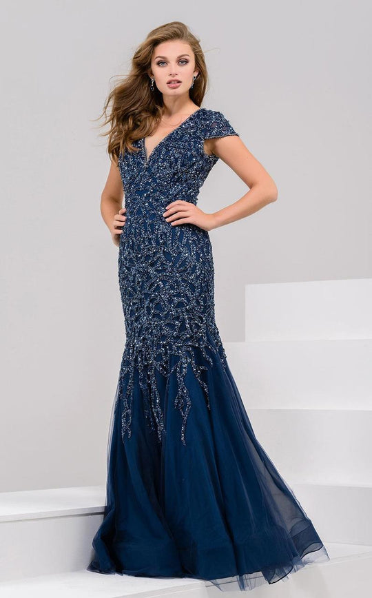 32725 Embellished Cap Sleeves Mermaid Gown