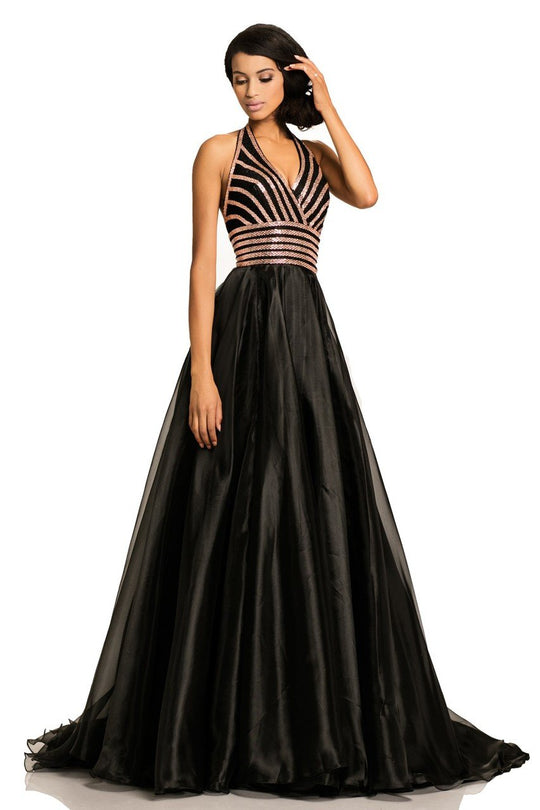 Johnathan Kayne - 8017 Sleeveless Halter Ballgown in Black and Pink