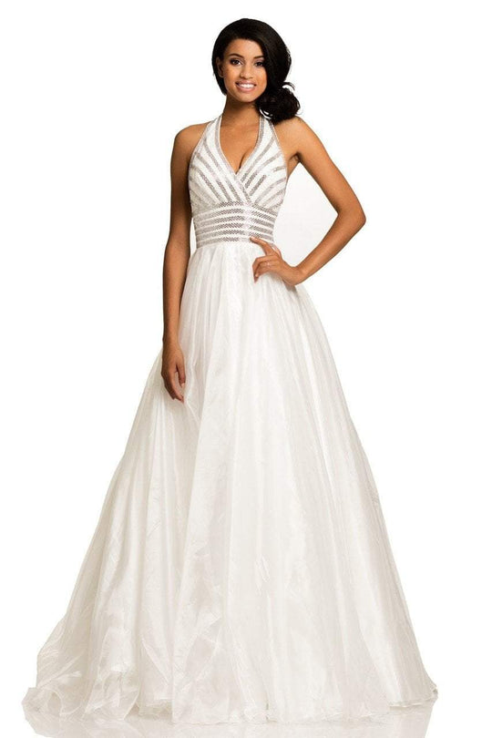 Embellished Halter Evening Gown 8017 In White