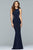 Faviana - Banded Cutout Jersey Sheath Gown 8018  In Blue