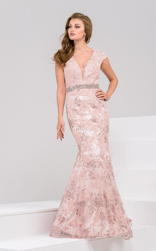 34002 Lace and Crystal Accented Dress