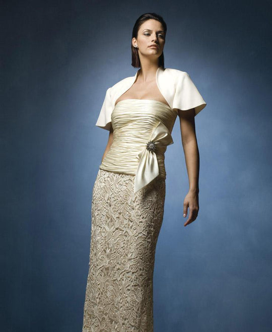 Daymor Couture - 8019 Strapless Ruched Evening Gown in Yellow