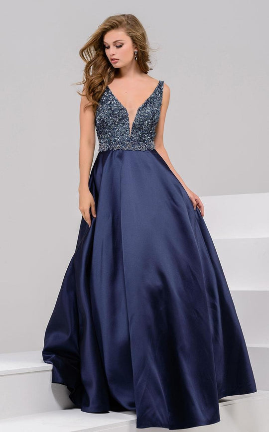 35341 Sleeveless Embellished V-Neck Ballgown