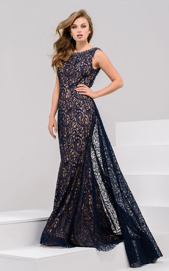 36096 Bedazzled Bateau Neck Sheath Dress