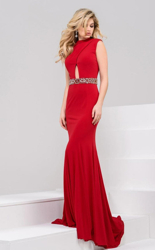 36132 Ruched High Neck Sheath Dress