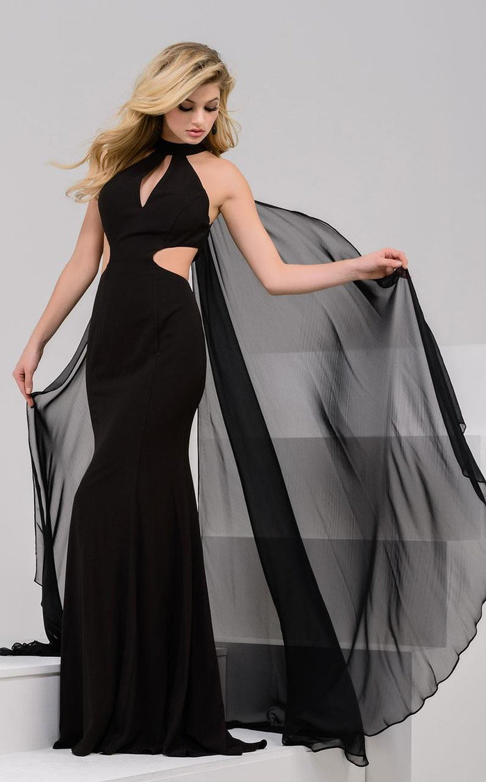 36517 High Neck Trumpet Evening Gown