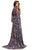 Johnathan Kayne - 8022 Plunging V-neck Chiffon/Velvet A-line Dress In Blue and Multi-Color