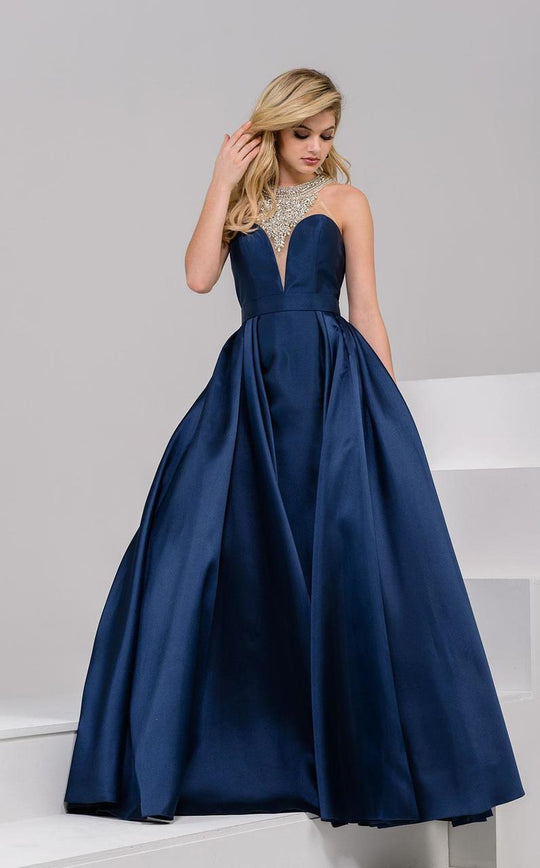 37158 Jeweled Illusion Halter Ballgown