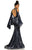Johnathan Kayne - 8023 Floral Print Chiffon/Velvet Trumpet Dress In Blue and Multi-Color