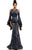 Johnathan Kayne - 8023 Floral Print Chiffon/Velvet Trumpet Dress In Blue and Multi-Color