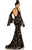 Johnathan Kayne - 8023 Floral Print Chiffon/Velvet Trumpet Dress In Black and Multi-Color