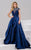 37453 Beaded Ruched Cap Sleeve Long Gown
