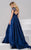37453 Beaded Ruched Cap Sleeve Long Gown