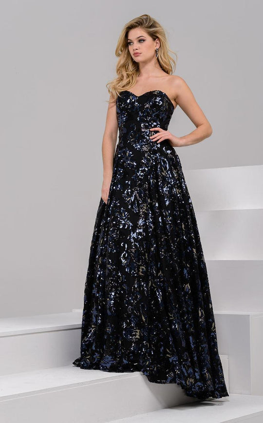 37931 Sequined Strapless A-line Gown