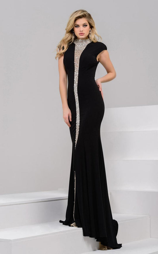 39374 Embellished High Neck Sheath Dress