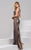 41599 Charcoal and Nude Fitted Embellished Dress