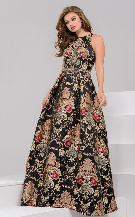 48394 Jacquard Jewel Neck Ballgown