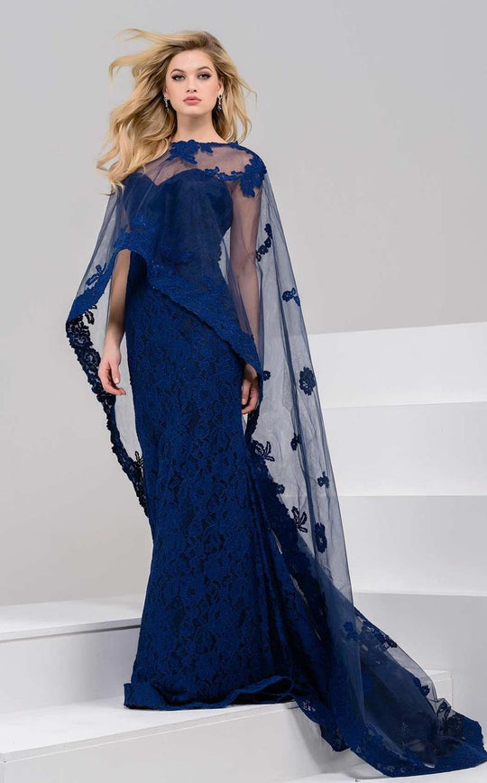 39769 Sweetheart Fitted Gown with Sheer Overlay Cape