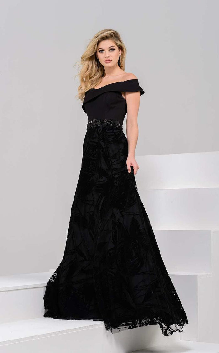 40083 Off Shoulder Floral A Line Gown
